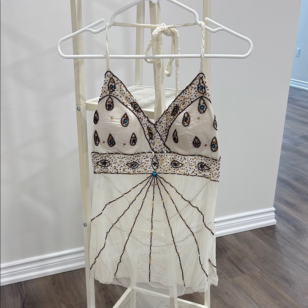 Bohemian Cream and Brown Halter Top